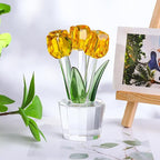 Movdyka Tulips Glass Flowers Figurines Crystal Decor Collectible Crystal Yellow Flowers Bouquet Ornaments Tulip for Women on Anniversary Wedding Christmas Valentines