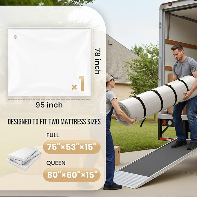 TAILI Mattress Vacuum Storage Bag, Full/Queen Mattress Vacuum Bag with 4 Straps, Sealable Bag for Memory Foam, Latex, Easy Moving, Transport and Storage