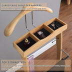 Suit Valet Stands for Women and Men Wooden Suit Valet Stand with Contour Hanger Trouser Bar and Top Storage Tray Contour Hanger Chair Valet for Entryway Bedroom(B)