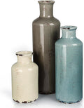 CUCUMI Ceramic Vases Set of 3, Rustic Coastal Vases Home Decor, Farmhouse Flower Vases Decor for Shelves, Ocean Beach Style, Mantle, Fireplace, Coffee Table, Shelf Decorations