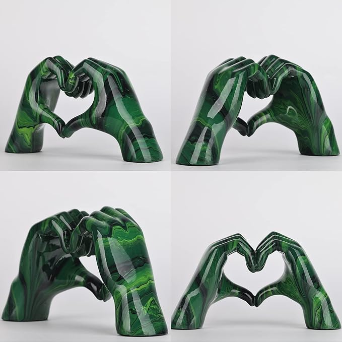 DOVDOV Resin Sculpture, Fluid Green Heart Decoration, Modern Art Statue for Home Decor for Valentine's Day, Wedding, Anniversary