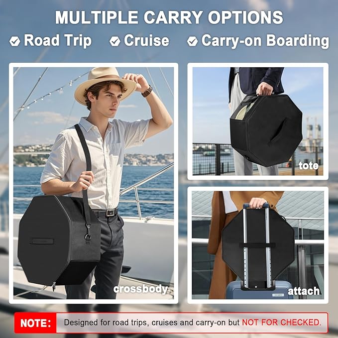 Hat Box for Travel & Home Closet Storage, Side Reinforced Octagonal Case, Crush-proof, Dust-proof for Cowboy, Panama & Fedora Hats, Black
