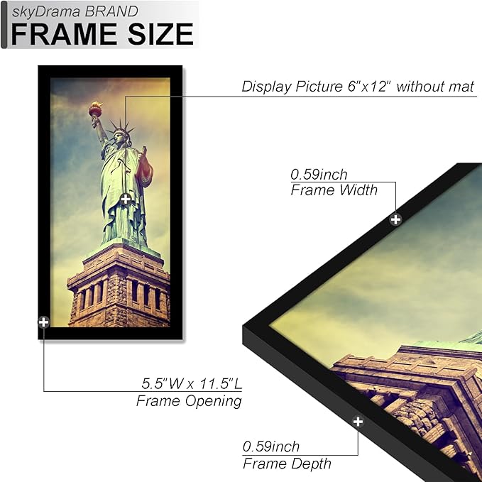 100% Solid Wood 6x12 Picture Frame, Black Frame for 6 x 12 Inch Picture Poster Photo, Light Weight 6 by 12 HQ Matte Black Frame for Wall - 1 Pack/Black/6"x12"