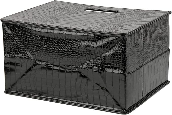 HofferRuffer Magazine Basket Holder, Foldable Magazine Rack, Document File Holder Organizer, File Folder, Newspaper Storage Bin Organizer for Home or Office (Black Croco)