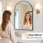 Bathroom Mirror for Wall, 36x24 Inch Arched Mirror, Matte Black Metal Framed Bathroom Vanity Mirror for Restroom Farmhouse, Anti-Rust, Tempered Glass, Hanging or Leaning
