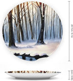 Decorative Plates for Home, Winter Forest in Snow Painting Orange Tray for Table Display, Ceramic Dinner Plate w/Stand, Living Room Dining Room Decor, Housewarming Gifts, 8 Inch