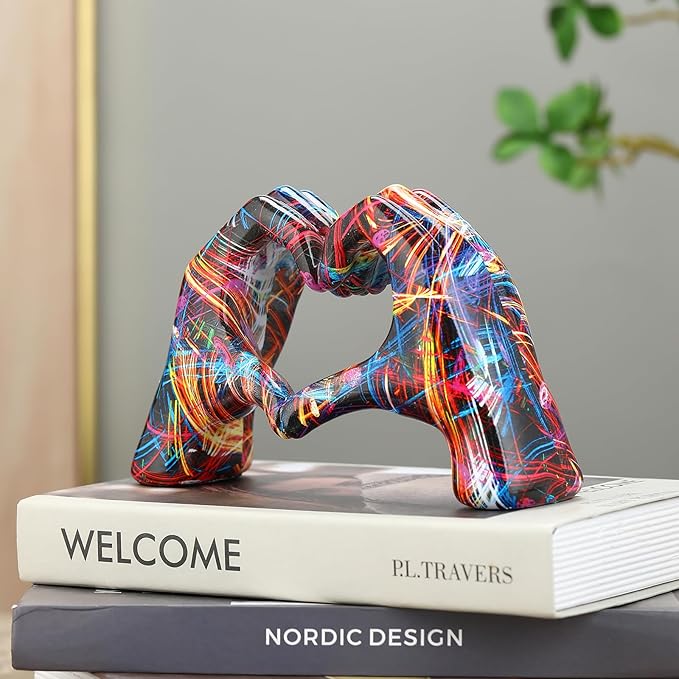 Heart Hands Sculpture Room Decor Hand Heart Statue Bracelet Holder Decorative Hand Art for Bedroom Living Room Bookshelf and Coffee Table