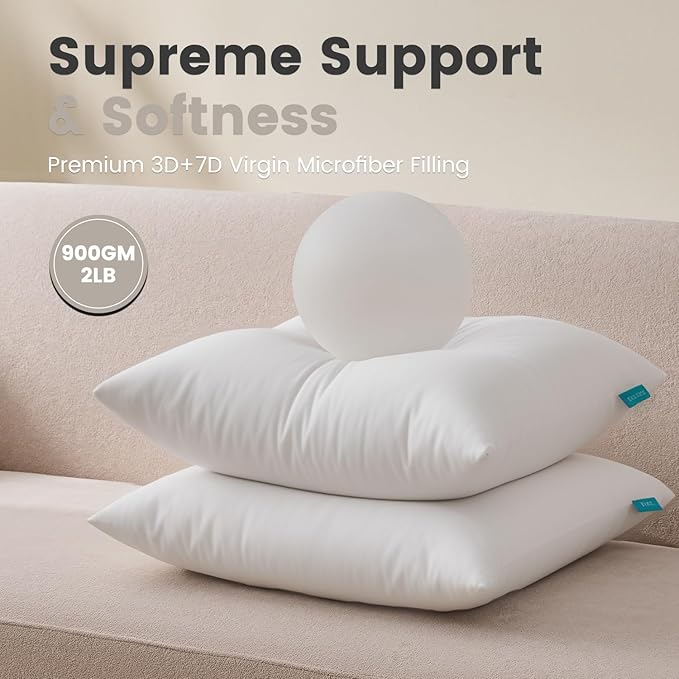 QUIETSEA 22x22 Pillow Inserts, 2 Pack Down Alternative Throw Pillow Inserts, Fluffy Soft Square Decorative Pillows for Bed, Couch and Sofa