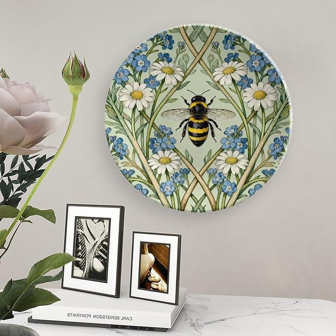 Home Decorations Plates Ceramic, William Morris Flowers And Bees Customize Christmas Gifts Ceramic Dinner Plates for Art Decoration Table Festival Decor, with 1 Display Stand
