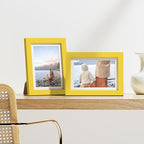 Vittanly 5x7 Picture Frames Set of 9, Shatter Resistant Plexiglass, Display 4x6 Pictures with Mat or 5x7 without Mat, Photo Frames for Wall or Tabletop, Engineered Wood, Yellow