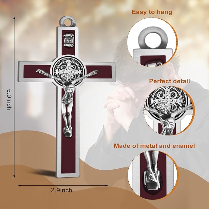 XIPENGKEJI Brown Metal Enamel Crucifix,Christian Cross For Wall,Christ Inspirational Home Decor,Jesus Cross For Wall,Jesus Art Decor,Christian Gifts-5Inch X 2.9Inch