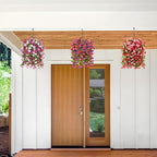Artificial Faux Hanging Flowers Plants Baskets for Outdoor Spring Summer Decorations,Resistant Fake Morning Glory Silk Plants for Outside UV Resistant Patio Yard Home Porch Decor(Light purple)