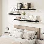 Black Floating Shelves for Wall 24 Inches Long, 12" Deep Wall Shelves 2" Thick, Heavy Duty Shelf for Bedroom, Bathroom, Living Room, Kitchen, Office, Home Decor, Modern Shelf Set of 2, 24" X 12" X 2"