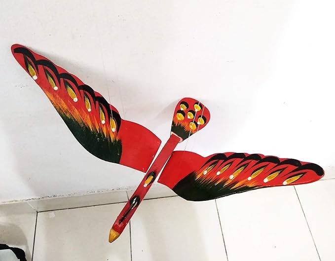 WitnyStore 24" Red Crested Wooden Flying Bird Mobile Kinetic Hanging Sculpture for Adult Collectors Handcrafted Room Decoration Display Art Dynamic Overhead Ornament