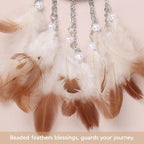Pretty Jolly Crystal Stone Small Dream Catchers Brown Feathers Mini Dreamcatchers with Beads for Cars Rear View Mirror Hanging Decoration Good Luck Travel Charm Bedroom Ornaments for Women Girls
