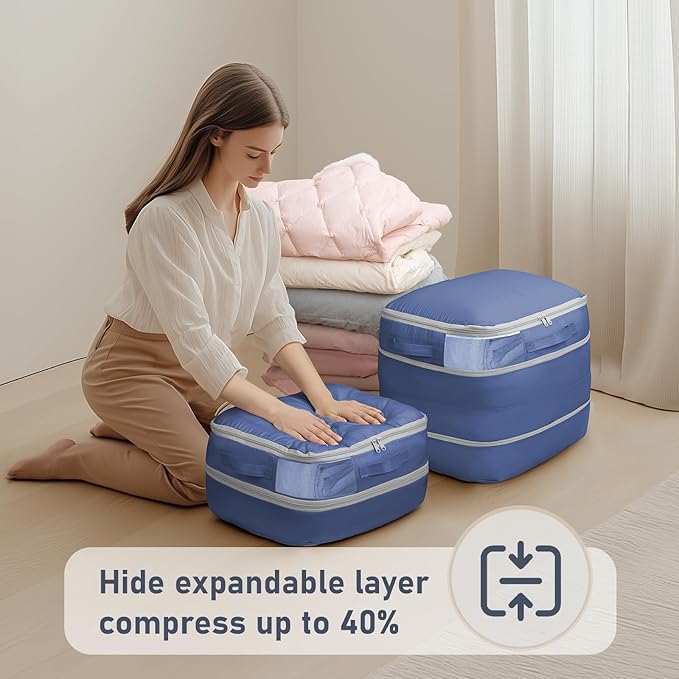 DIMJ Compression Storage Bags 6 Pack - Blanket Storage Bags with Window Zipper, Ultra Space Saving Self Compression Organizer for Puffer Jacket, Bedding, Lightweight Comforter Duvet, Sweater, Sheet