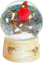 Musical Christmas Snow Globe with Cardinal Water Spinning Wind-Up Music Box Hand-Painted Birch Tree Design Holiday Tabletop Decoration by Moments in Time (5.7”H)