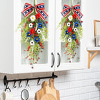 24inch Patriotic Red, White and Blue Floral Swag Wreath for Front Door Patriotic American Floral Teardrop Swags 4th of July Independence Day Rings Wreaths for Pillars Porch Wall Window Decor