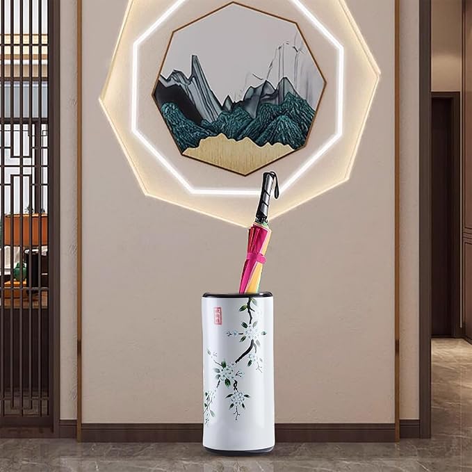 Ceramic Umbrella Stand Living Room Floor-Standing Freestanding Cane Chinese Umbrella Stand Multifunctional Painted Porcelain Vintage Ceramics Flower Vases for Home Office Entrance Indoor(D)