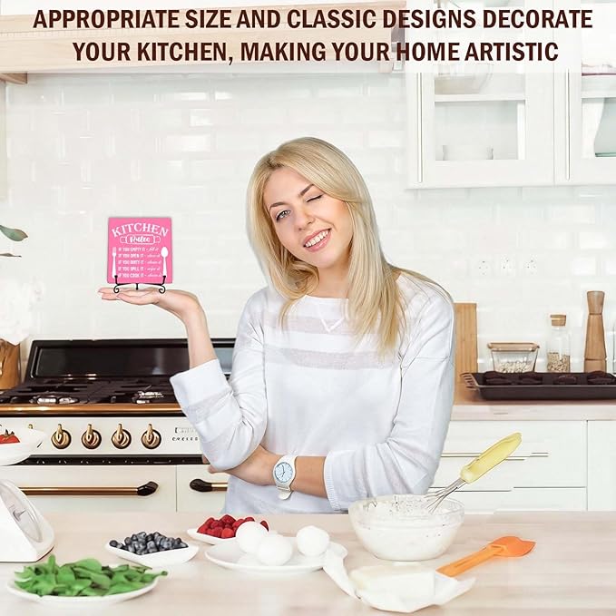 DETIHO Rustic Kitchen Decorations Above Cabinets, Pink Kitchen Counter Decor, Farmhouse Wooden Signs and Plaques for Home Dining Room Tabletop - G08