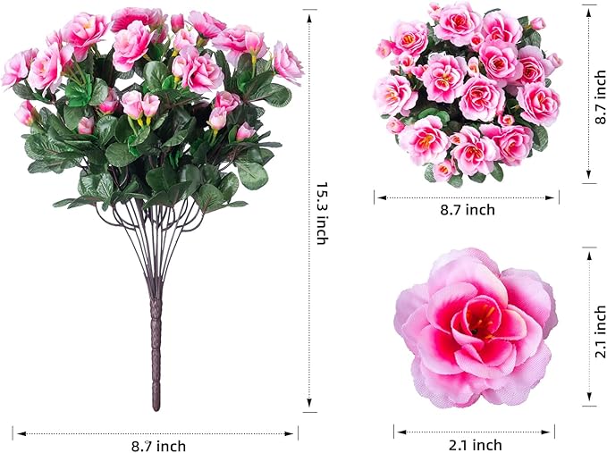 HyeFlora Artificial Faux Outdoor Flowers Plants for Spring Summer Decoration, Fake Silk Camellia UV Resistant Look Real for Planter Outside Front Door Porch Patio Balcony, 3 Large Bundles
