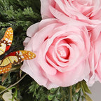 Artificial Floral Swags, 20inch Spring Teardrop Swag, Decorative Floral Swag with Rose Flowers and Berries, Artificial Rose Flower Swag Wedding Arch Flowers Floral Arrangement