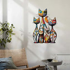 Wesiti Cat Wall Art Decor Iron Wall Sculptures Decor for Cats Lover 10.6 x 15.7 Inches Colorful Retro Mid Century Cat Signs for Home Living Room Bedroom Kitchen Office(Novel)