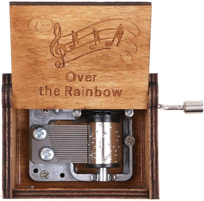 Huntmic Wooden Hand Crank Rainbow Music Box, Classic Vintage Wood Handmade Over the Rainbow Musical Boxes Best Gift for Kids,Friends (Over the Rainbow)