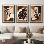 Framed 3D Wood Wall Art Decor for Living Room, 3 Piece Large Boho Tropical Textured Artwork for Walls, Botanical Wooden Wall Art for Dining Room Hallway Bedroom, 24x36 Inch
