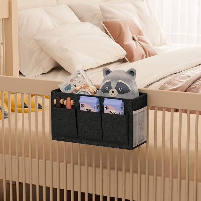 Edudif Dual-purpose Bedside Caddy Bedside Organizer, Bed Caddy with 6 Pockets, Versatile Bedside Storage Solution Magazine Remotes holder, ideal for Home, Dorm, Hospital, Crib Bed