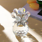 Arikyrist Crystal Clear Rose Bouquet Figurine with Round Vase, Glass Rose Flower Romantic Gifts for Women Mom on Birthday, Collectible Decoration Table Centerpiece for Home