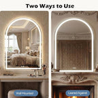 DUMOS 24"x36" LED Bathroom Mirror with Lights, Arched Vanity Mirror with Anti-Fog, Dimmable, 3-Color Light, Memory Function, Front Light and Backlit, Tempered Glass
