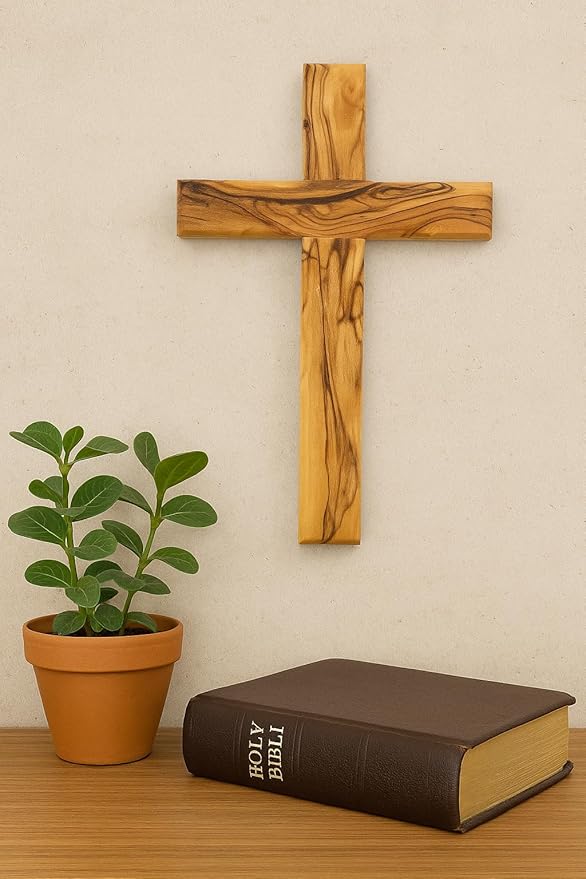 Zuluf Wall Hanging Olive Wood Cross | Hand Carved Cross | Olivewood Christian Wall Cross With Holy Land Certificate | Ideal Gift for Home Decoration, Weddings and Home Office 20cm / 7.8" CRS051