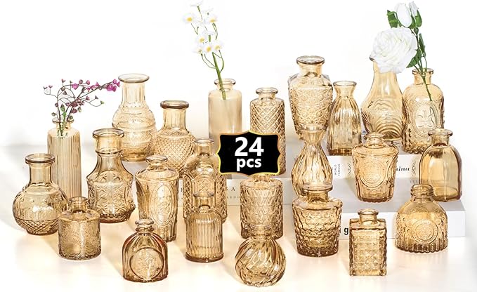 24PCS Mini Bud Vases As Wedding Centerpieces for Tables,Gold Bud Vases for Flowers,Small Flower Vases Suitable for Birthday Party,Anniversary,Wedding Reception,Baby Shower (Gold, 24PCS)