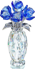 H&D HYALINE & DORA Blue Crystal Rose Flower Paperweight,Glass Flower Gifts for Women Girl Wife,Crystal Flowers Bouquet Collectible for Christmas Day Wedding Anniversary
