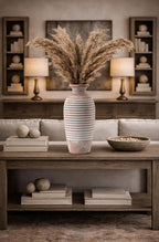 Emotionally Grounded Vase, Vaseking Large Ceramic Rustic Vase, 14.4 inch Minimalist Threaded Decorative Farmhouse Tall Vases for Home Decor, Living Room, Enterway, Table Decoration, Khaki