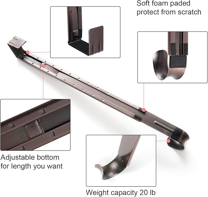 Wreath Hanger (Bronze-1 Pack) - Stainless Steel Adjustable Door Hanger for Front Door, 15-24inch, 20lb Weight Capacity