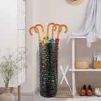 Umbrella Stand Rack, Free Standing Round Metal Umbrella Holder, Walking Sticks Umbrella Bins Waterproof Umbrella Storage Rack 16.5 x 6 inch Hollow Umbrella Storage Bucket for Indoor Home Office(black)
