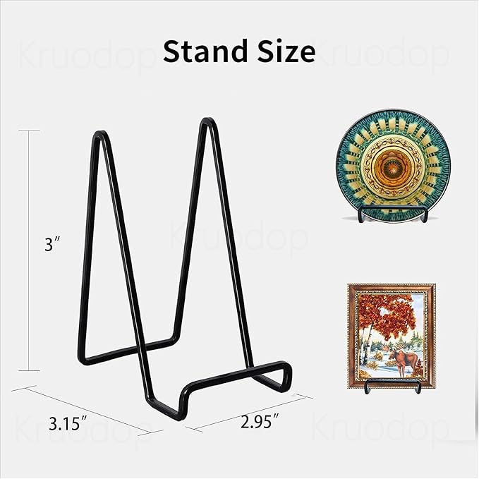 3 Pack 3 inch Metal Plate Stands for Display, Plate Holder Pictures Frame Easel Display Stand, Tabletop Picture Stand, Iron Easels for Display Photo Frames, Plates, Vinyl Record，Book, Sign（Black）