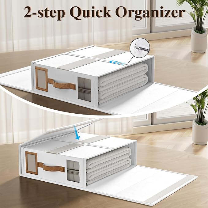 8 Pack Foldable Bed Sheets Set Organizers and Storage(King & Queen Size),Linen Fabric Closet Organizers with Window,Folding Bedding Storage Box for Bedsheets and Pillow Cube Organizer-White