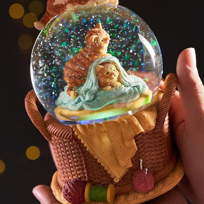 LOVE FOR YOU Gift Wrapped Music Box Cat Lovers Flower Basket Musical Snow Globe Decoration for Girls and Women Kids Niece Sister Daughter Mom Granddaughter Grandma Christmas Birthday Present