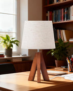 Tripod Table Lamp, 14.6 Inch Small Bedside Lamp with Beige Linen Shade, Modern Nightstand Lamp for Bedroom, Kids Room, Living Room, Nursery, Office, E26 Socket, Dark Wood Base, LE51TL05