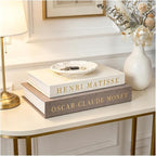 Decorative Books for Home Decor, Coffee Table Decor with Linen White Books Stack Bookshelf, Fake Book Double as Libros Decorativos and Photo Storage (3 Piece Set with Tray)