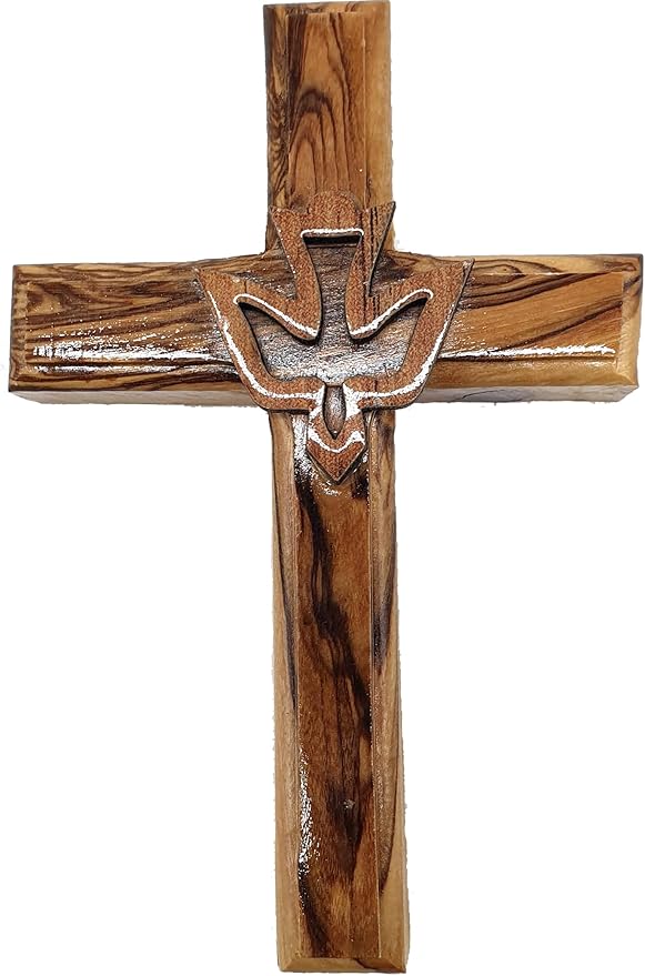 Zuluf 4.7" Olive Wood Dove Cross Wall Hanging Holy Spirit Christian Religious Gift Holy Land Decor CRS021
