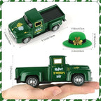 Vintage St. Patrick's Day Mini Metal Truck Four Leaf Truck with Green Hat Diecast Pickup Tiered Tray Decor with Shamrock for Farmhouse Shelf Table Home Decor