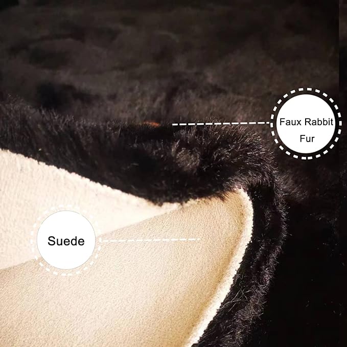 Ghouse Ultra Soft Faux Rabbit Fur Rug 3x5, Machine Washable Area Rugs for Bedroom Fluffy Rugs for Living Room, No-Shedding Carpet Sheepskin Rug Black