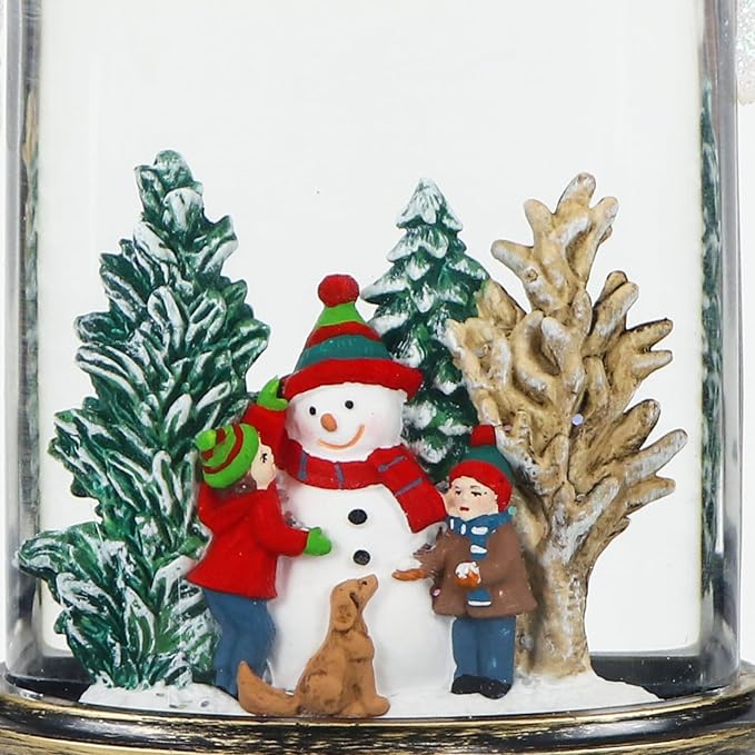 GenSwin Christmas Snow Globe Candle, Swirling Glittering Candle with Timer and Music, Red Hat Snowman and Kids Scene Lantern, USB/Battery Operated Candles for Christmas Decor