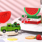 Watermelon Decor Mini Vintage Green Metal Pickup Truck with 6 Realistic Resin Mini Watermelons, Rustic Farmhouse Tiered Tray Decor for Kitchen Table, Happy Summer Party Home Decoration