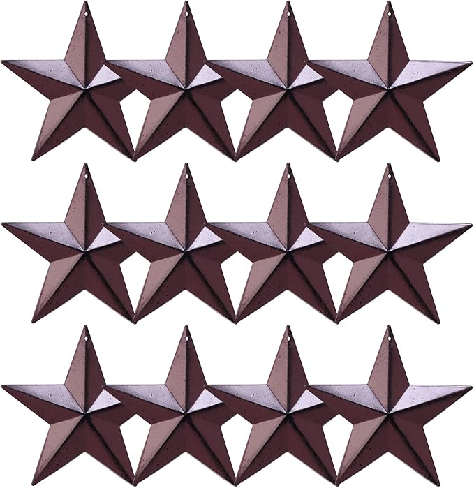 3.8 Inch Barn Star Texas Stars Art-Metal Star for Outside Rustic Vintage Western Country Home Farmhouse Wall/Door Decor, Set of 12(Matte Burgundy)…