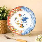 KAMMAK Ceramic Decorative Plate Set of 2, Porcelain Plates for Kitchen Dining Room Wine Cabinet Home Decor, Vintage Collector Plates with 2 Display Stand, Lotus Pattern (8-inch + 10-inch)